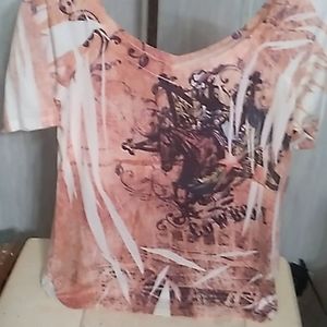 Jody Xl White Dark &Lite Brown Colored Short Sleeves Crop Top